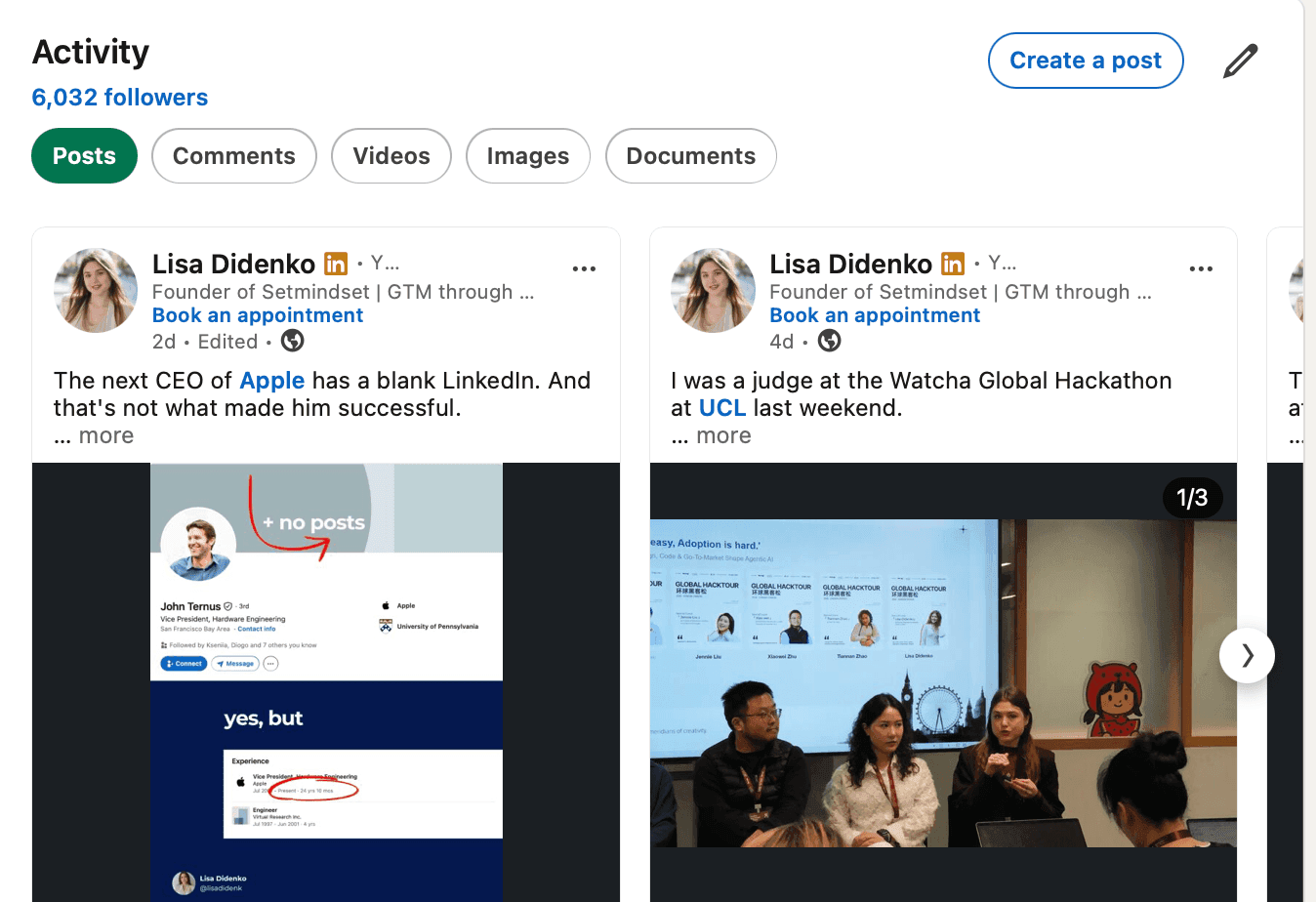 Lisa Didenko LinkedIn posts